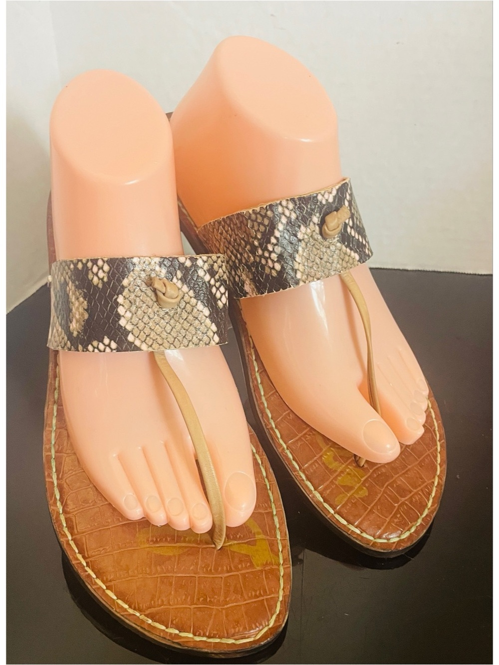 Sam Edelman Womens Size 10 Python Snake Black Tan Sandals Thong Slip On